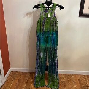 NWT Chaudry kc Green and Blue Tie-Dye Jumpsuit